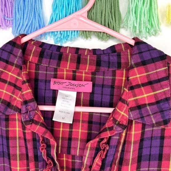 Betsey Johnson Intimates Vintage Y2K Pink Purple Plaid Tunic Sleep Shirt Medium - Picture 6 of 11